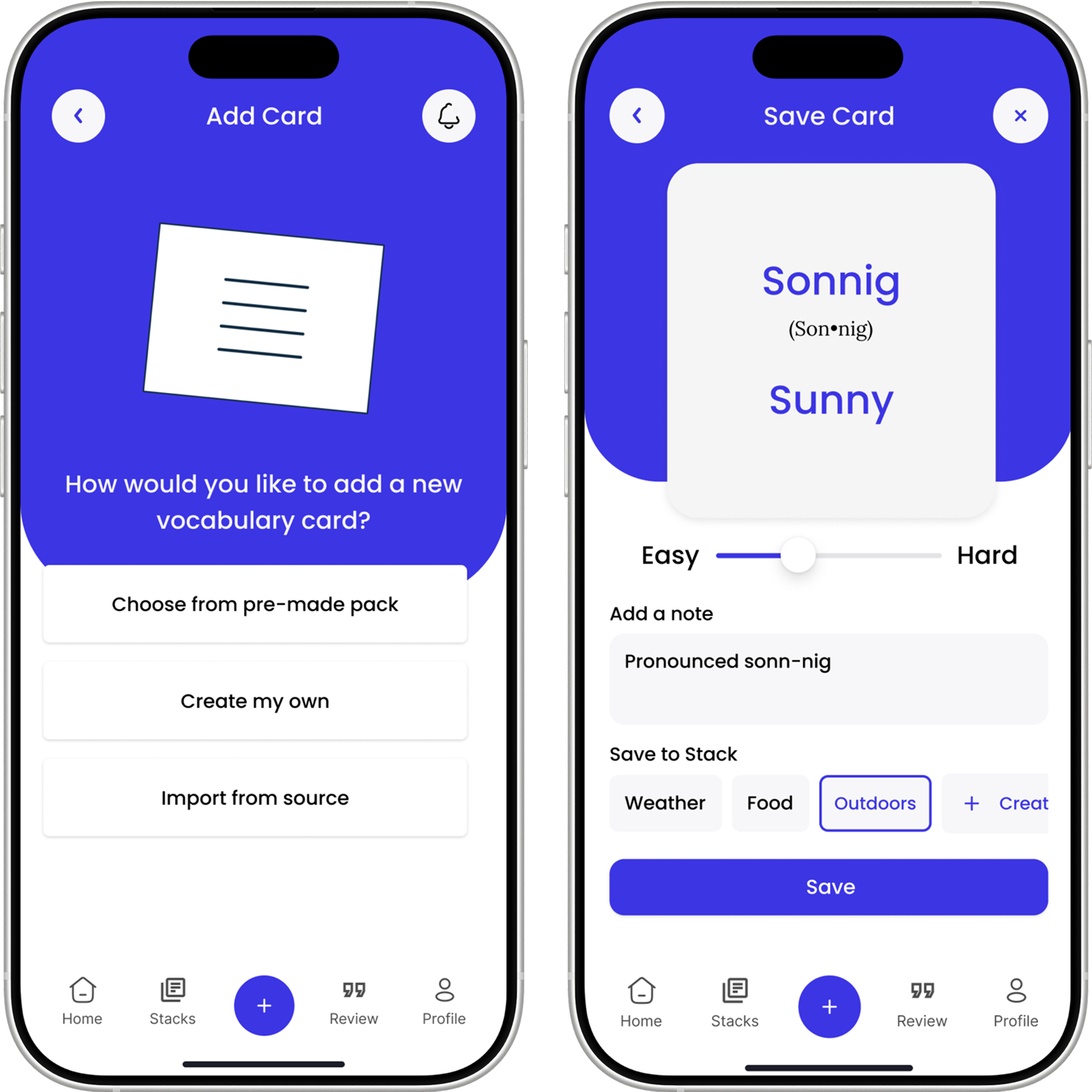 Quick Vocab adding a card