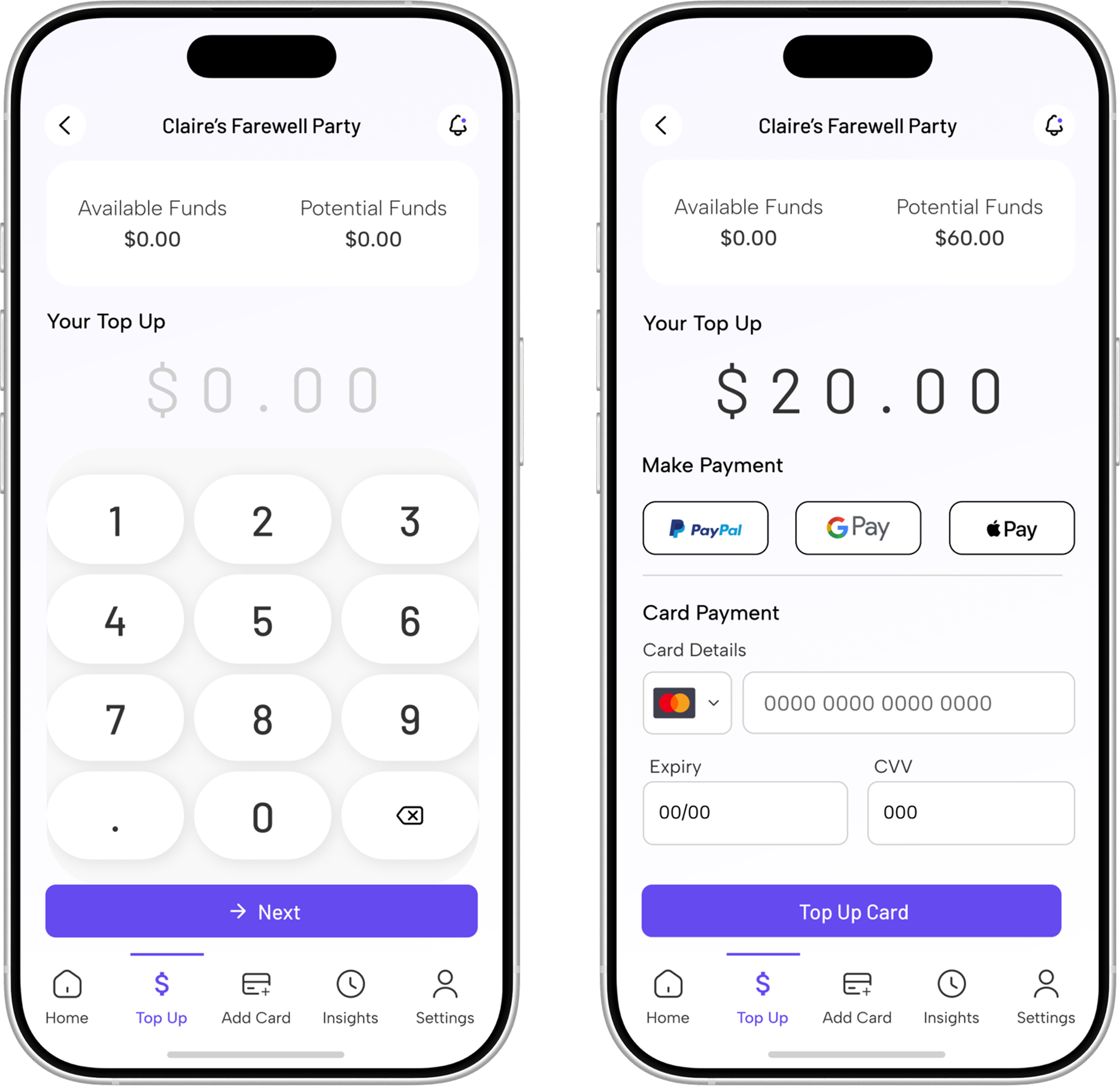 YourShare adding funds to a card